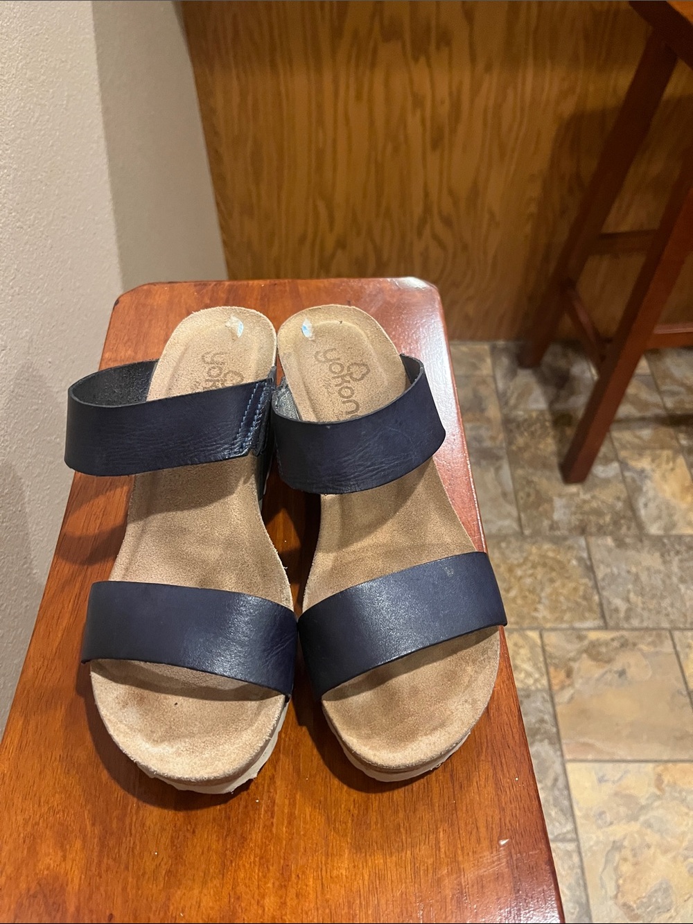 Women's Navy Double-Strap Wedge Sandals by Vionic - Picture 4 of 4